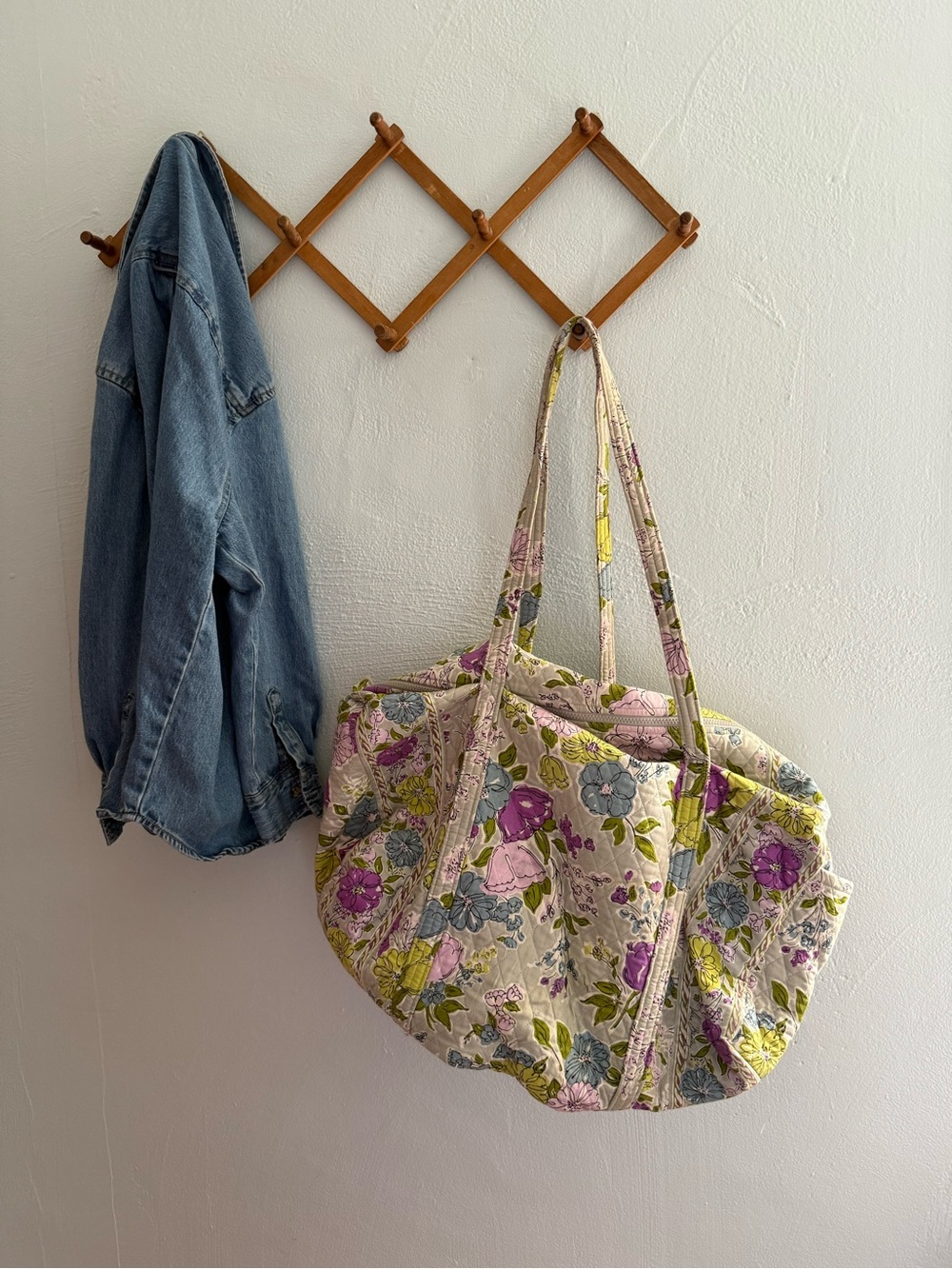 Vera Bradley Quilted Floral Duffel Bag in Cream and Purple